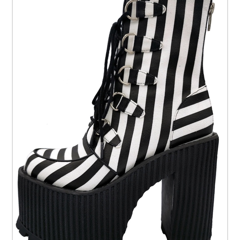 Charl Hedrick SUPERCREEP Black and White Striped Platform Boots